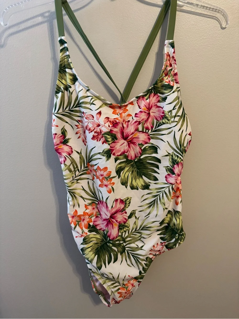 Hurley White Floral One-Piece Swimsuit with Pink & Green